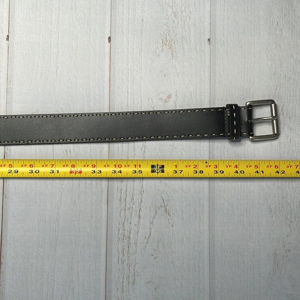 Anne Klein L Belt Black Exposed Stitching Large Ladies Leather Silver Hardware - Picture 11 of 13